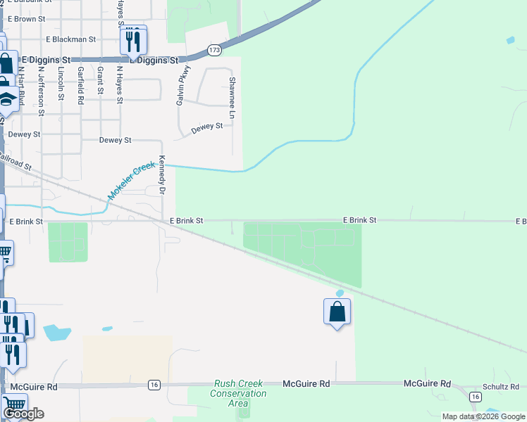 map of restaurants, bars, coffee shops, grocery stores, and more near 20512 East Brink Street in Harvard