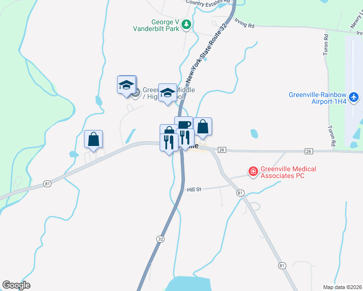 map of restaurants, bars, coffee shops, grocery stores, and more near in Greenville