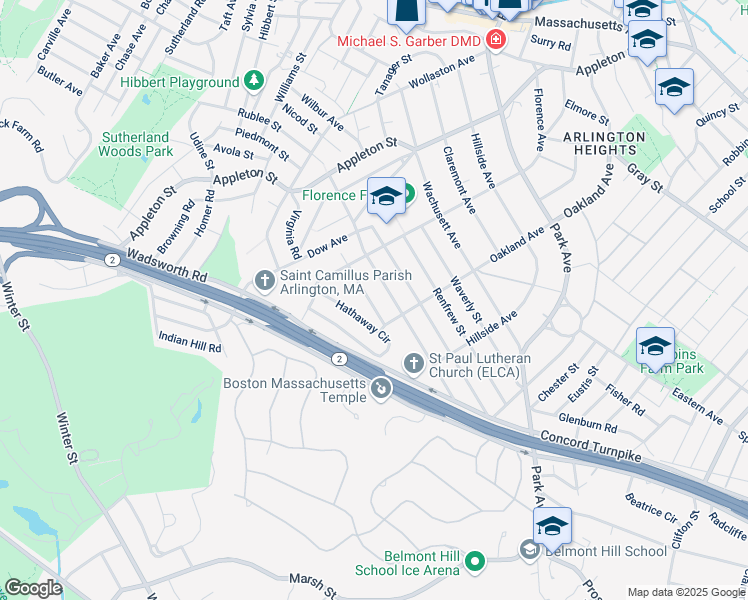 map of restaurants, bars, coffee shops, grocery stores, and more near 164 Charlton Street in Arlington