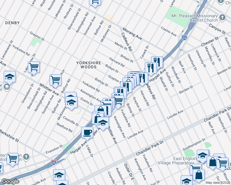 map of restaurants, bars, coffee shops, grocery stores, and more near 9135 Bishop Street in Detroit