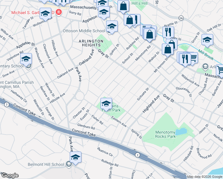 map of restaurants, bars, coffee shops, grocery stores, and more near in Arlington