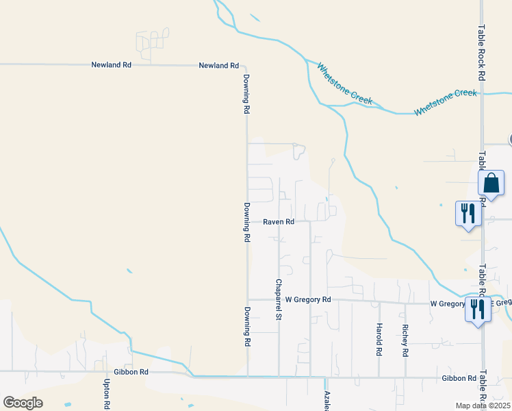 map of restaurants, bars, coffee shops, grocery stores, and more near 6850 Downing Road in Central Point