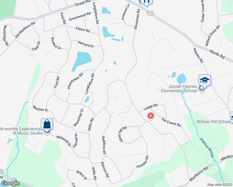map of restaurants, bars, coffee shops, grocery stores, and more near 12 Blandford Drive in Sudbury