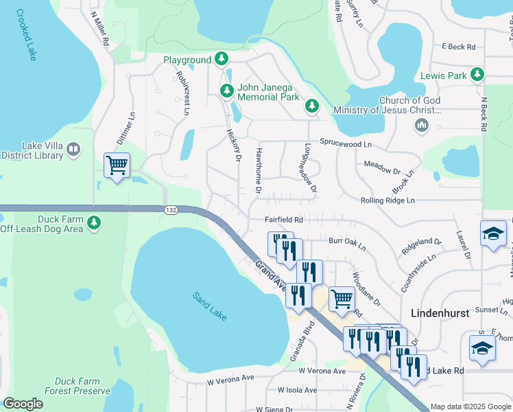map of restaurants, bars, coffee shops, grocery stores, and more near 49 Hawthorne Drive in Lindenhurst