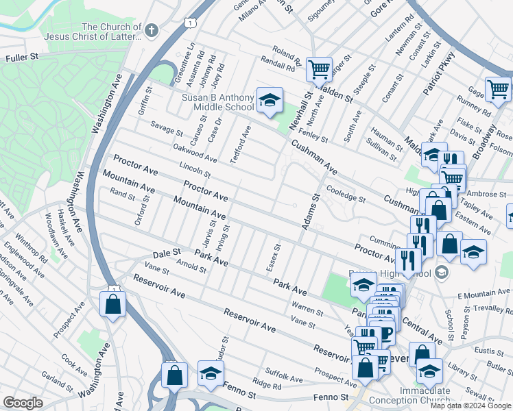 map of restaurants, bars, coffee shops, grocery stores, and more near 277 Proctor Avenue in Revere