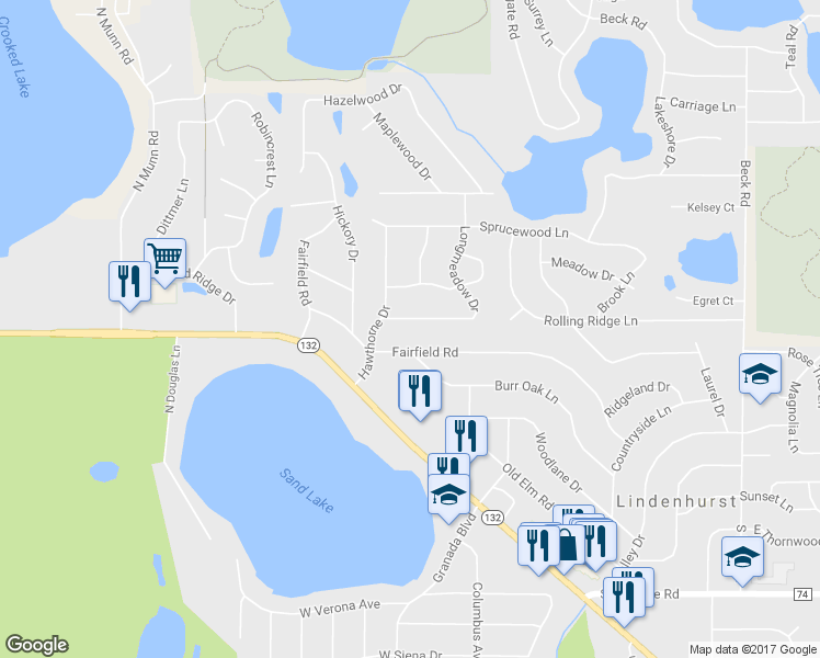 map of restaurants, bars, coffee shops, grocery stores, and more near 1809 Longmeadow Drive in Lindenhurst