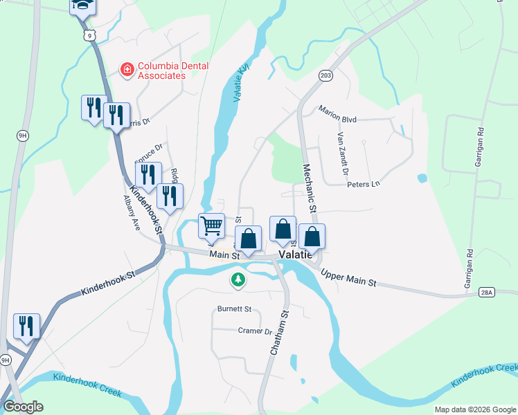 map of restaurants, bars, coffee shops, grocery stores, and more near 3314 Williams St in Valatie