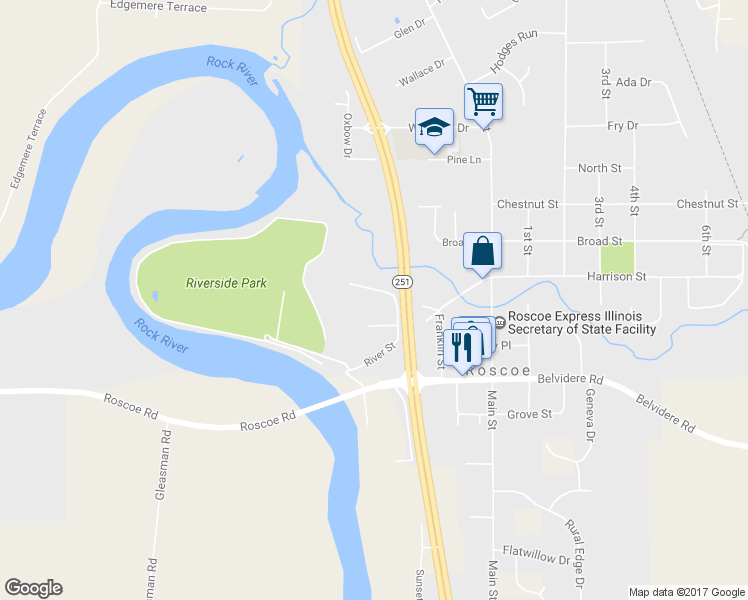 map of restaurants, bars, coffee shops, grocery stores, and more near 5245 Rowena Drive in Roscoe