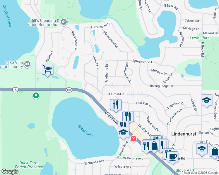 map of restaurants, bars, coffee shops, grocery stores, and more near 1809 Longmeadow Drive in Lindenhurst