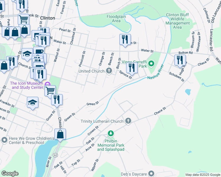 map of restaurants, bars, coffee shops, grocery stores, and more near 276 Green Street in Clinton