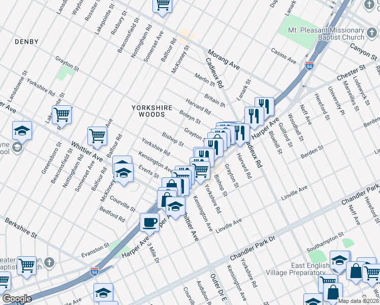 map of restaurants, bars, coffee shops, grocery stores, and more near 9135 Bishop Street in Detroit