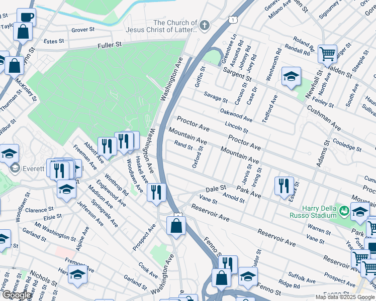 map of restaurants, bars, coffee shops, grocery stores, and more near 35 Howard Street in Revere