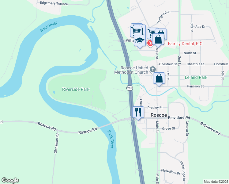 map of restaurants, bars, coffee shops, grocery stores, and more near 5167 Rowena Drive in Roscoe