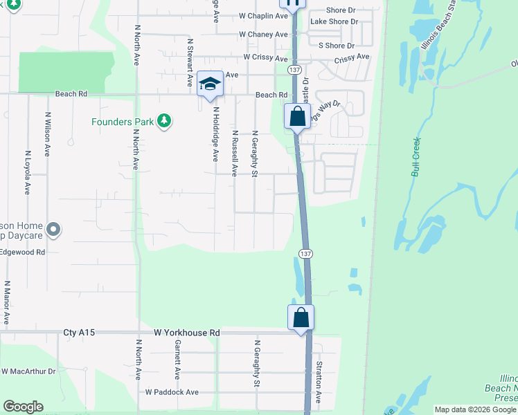 map of restaurants, bars, coffee shops, grocery stores, and more near 10112 West Center Street in Beach Park