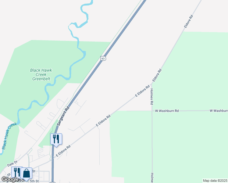 map of restaurants, bars, coffee shops, grocery stores, and more near 1126 East Eldora Road in Hudson