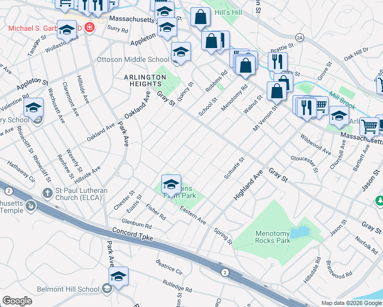 map of restaurants, bars, coffee shops, grocery stores, and more near in Arlington