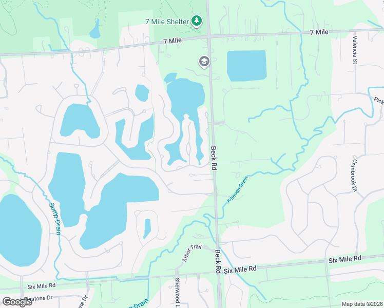 map of restaurants, bars, coffee shops, grocery stores, and more near 18065 Blue Heron Pointe Drive in Northville