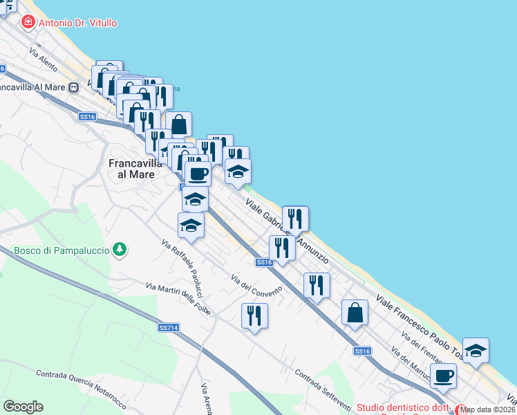 map of restaurants, bars, coffee shops, grocery stores, and more near in Francavilla al Mare