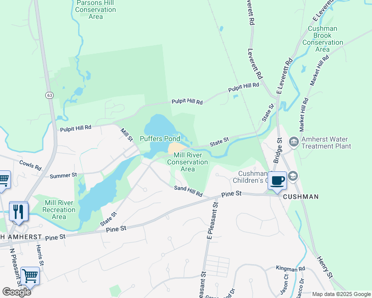 map of restaurants, bars, coffee shops, grocery stores, and more near 235 State Street in Amherst