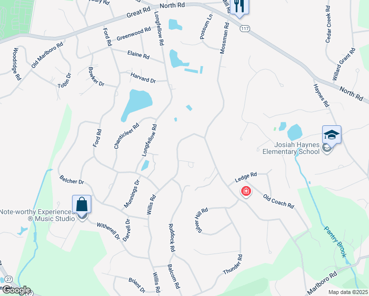 map of restaurants, bars, coffee shops, grocery stores, and more near 12 Blandford Drive in Sudbury