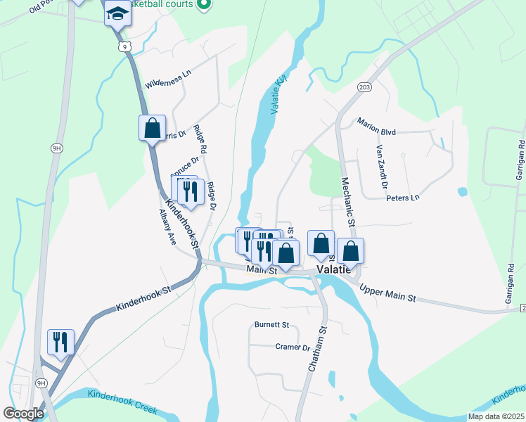 map of restaurants, bars, coffee shops, grocery stores, and more near 3211 Church Street in Valatie