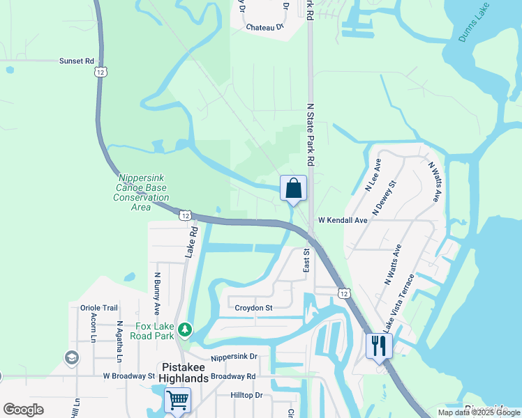 map of restaurants, bars, coffee shops, grocery stores, and more near in Pistakee Highlands