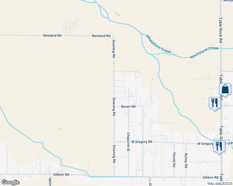 map of restaurants, bars, coffee shops, grocery stores, and more near 6850 Downing Road in Central Point