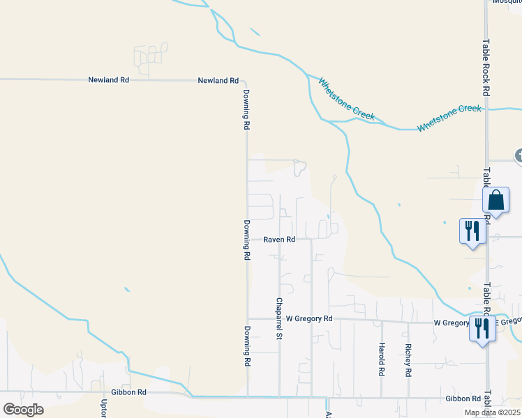 map of restaurants, bars, coffee shops, grocery stores, and more near 6850 Downing Road in Central Point