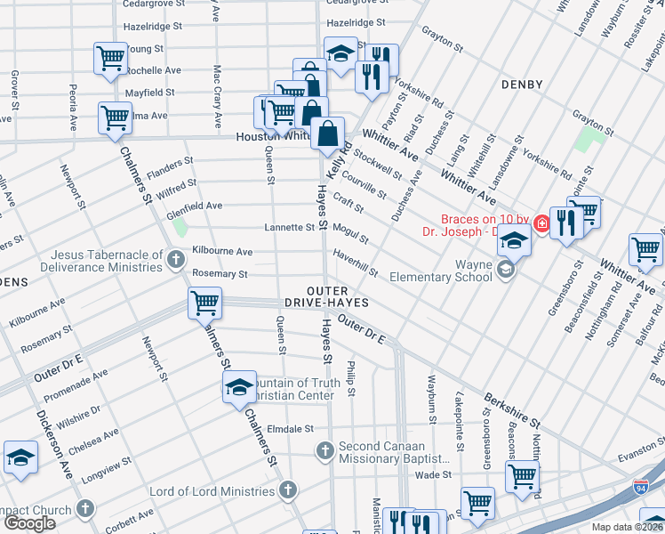 map of restaurants, bars, coffee shops, grocery stores, and more near 11018 Hayes Street in Detroit