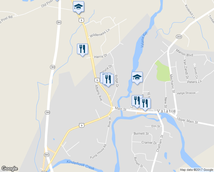 map of restaurants, bars, coffee shops, grocery stores, and more near 1050 Kinderhook Street in Valatie