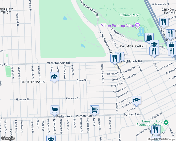 map of restaurants, bars, coffee shops, grocery stores, and more near 204 Hill Avenue in Highland Park
