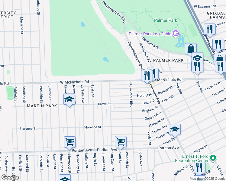 map of restaurants, bars, coffee shops, grocery stores, and more near 204 Hill Avenue in Highland Park
