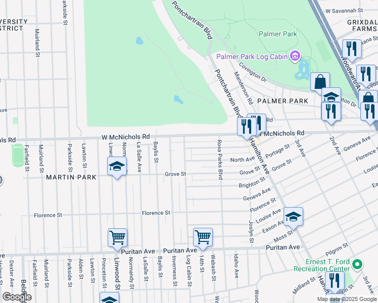 map of restaurants, bars, coffee shops, grocery stores, and more near 204 Hill Avenue in Highland Park