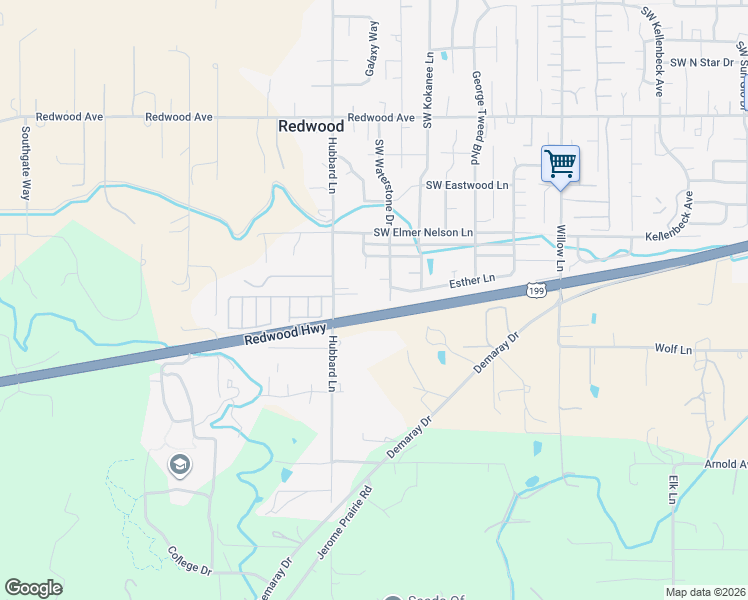 map of restaurants, bars, coffee shops, grocery stores, and more near 1885 Hubbard Lane in Grants Pass