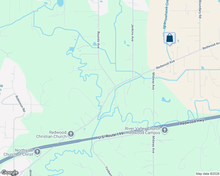 map of restaurants, bars, coffee shops, grocery stores, and more near 4618 Redwood Avenue in Grants Pass