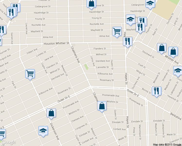map of restaurants, bars, coffee shops, grocery stores, and more near 14459 Kilbourne Avenue in Detroit