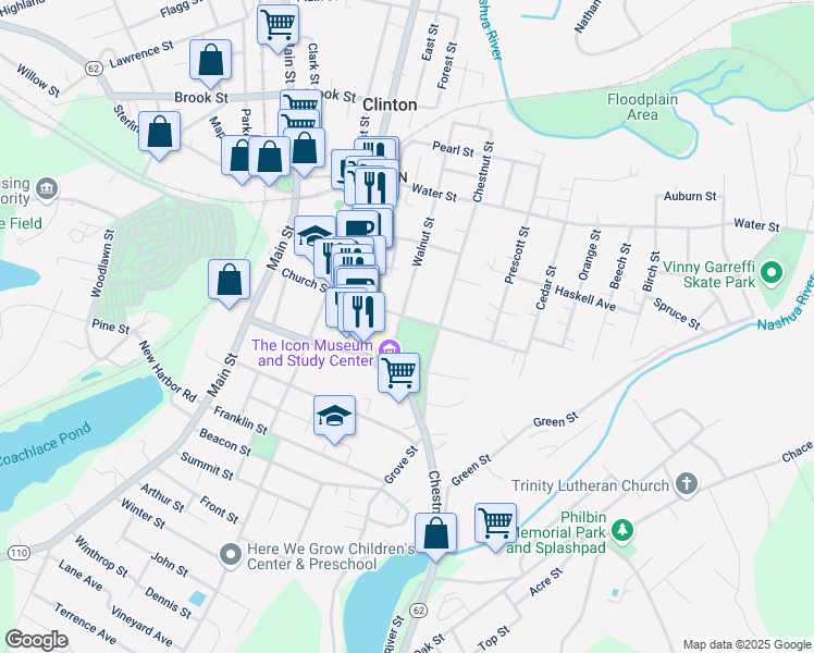 map of restaurants, bars, coffee shops, grocery stores, and more near in Clinton