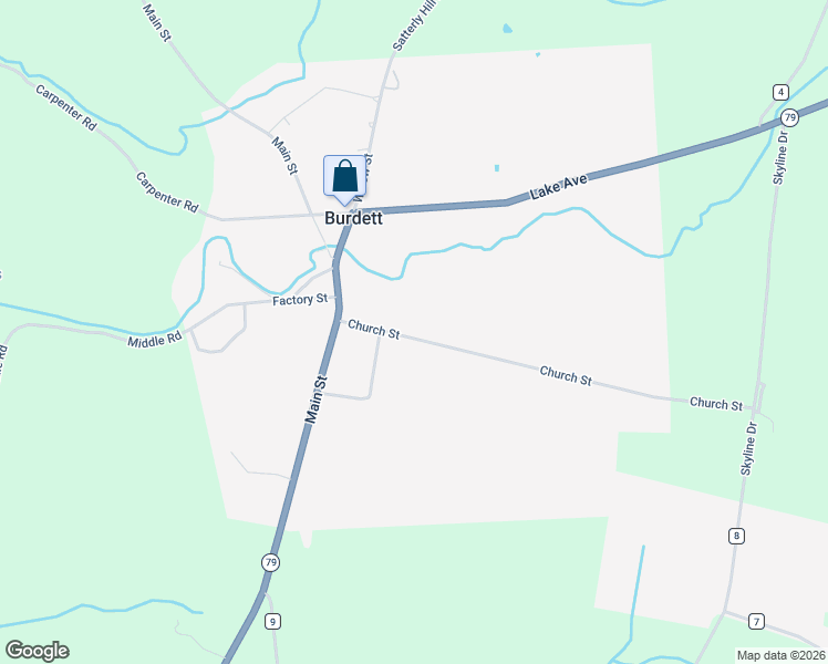 map of restaurants, bars, coffee shops, grocery stores, and more near 4001 Church Street in Burdett