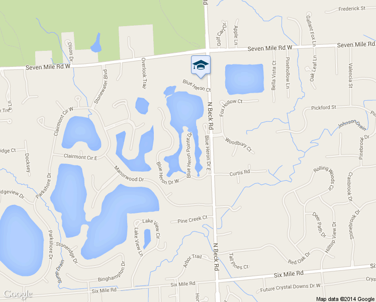 map of restaurants, bars, coffee shops, grocery stores, and more near 18293 Blue Heron Pointe Dr in Northville
