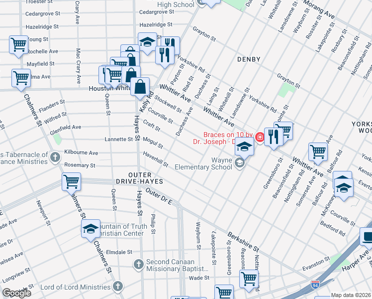 map of restaurants, bars, coffee shops, grocery stores, and more near 10981 Craft Street in Detroit