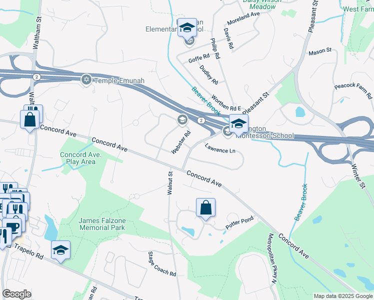 map of restaurants, bars, coffee shops, grocery stores, and more near 149 Pleasant Street in Lexington