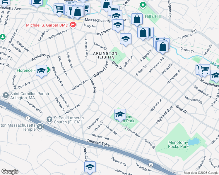 map of restaurants, bars, coffee shops, grocery stores, and more near 70 Fountain Rd in Arlington