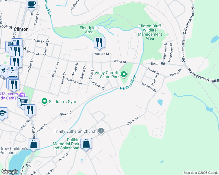 map of restaurants, bars, coffee shops, grocery stores, and more near 404 Green Street in Clinton