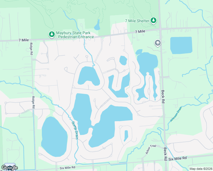 map of restaurants, bars, coffee shops, grocery stores, and more near 18504 Clairmont Circle East in Northville