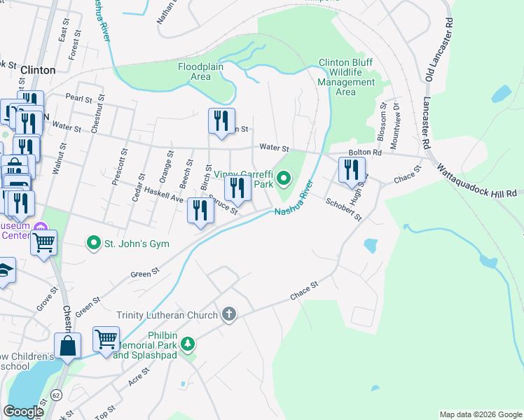 map of restaurants, bars, coffee shops, grocery stores, and more near 404 Green Street in Clinton