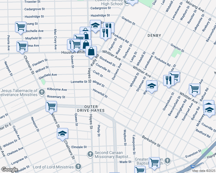 map of restaurants, bars, coffee shops, grocery stores, and more near 11000 Mogul Street in Detroit