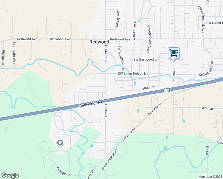 map of restaurants, bars, coffee shops, grocery stores, and more near 1885 Hubbard Lane in Grants Pass