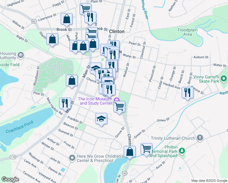 map of restaurants, bars, coffee shops, grocery stores, and more near in Clinton