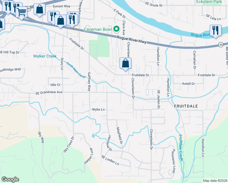 map of restaurants, bars, coffee shops, grocery stores, and more near 1230 Southeast Grandview Avenue in Grants Pass