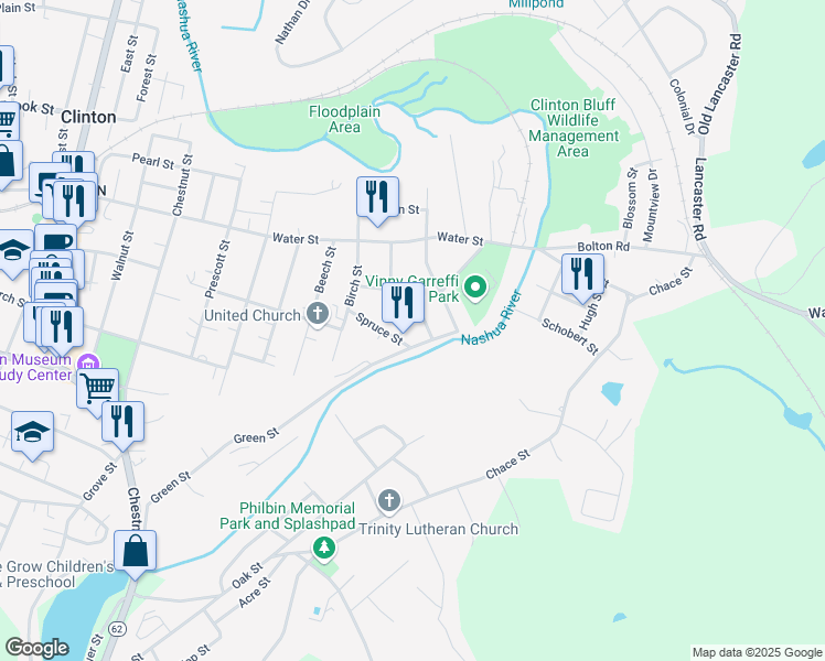 map of restaurants, bars, coffee shops, grocery stores, and more near 4 Wittig Court in Clinton